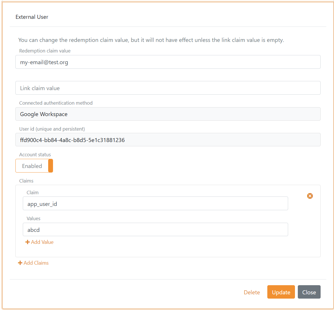 External user redemption