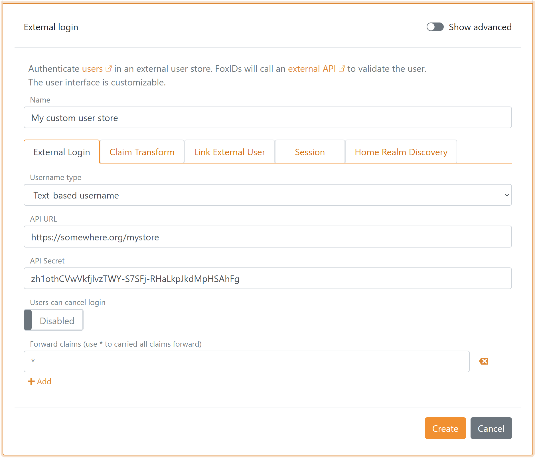 Configure an external login authentication method