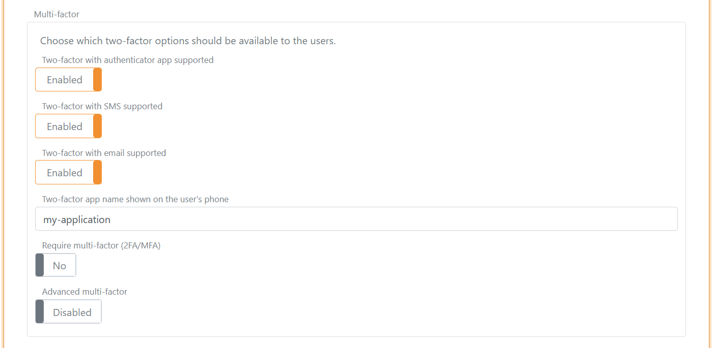 Configure simple two-factor options in login authentication method