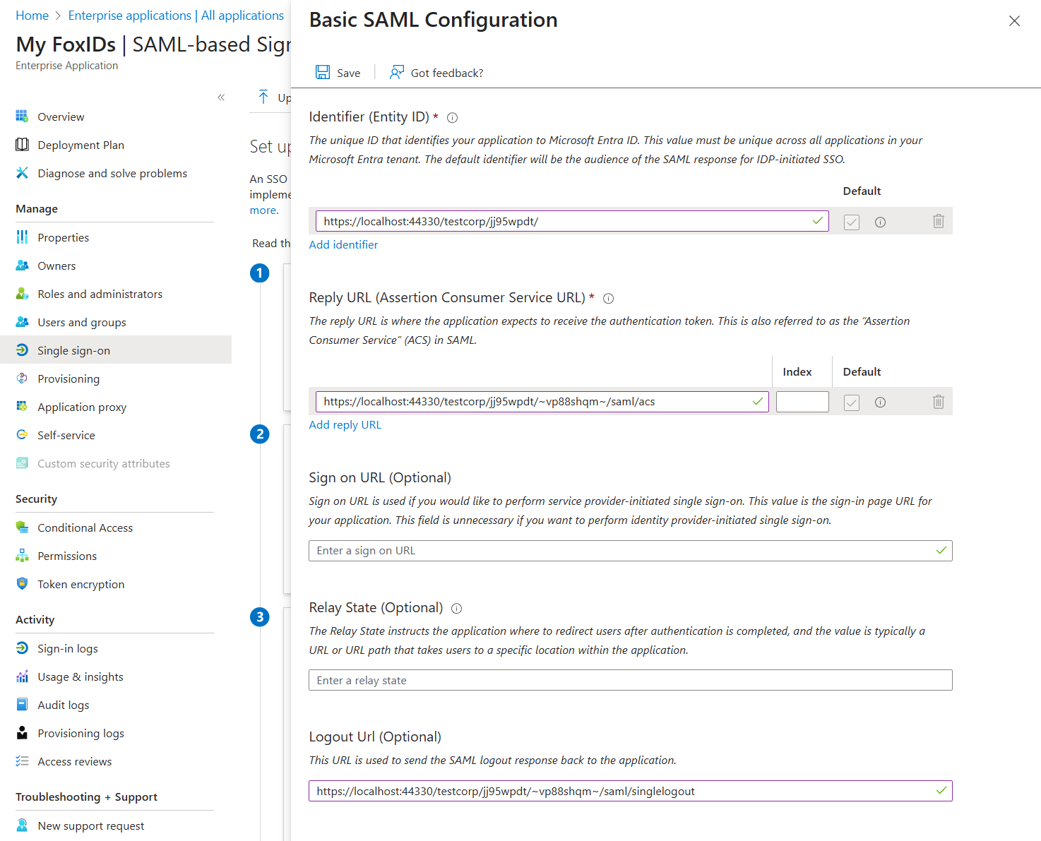 Basic SAML konfiguration