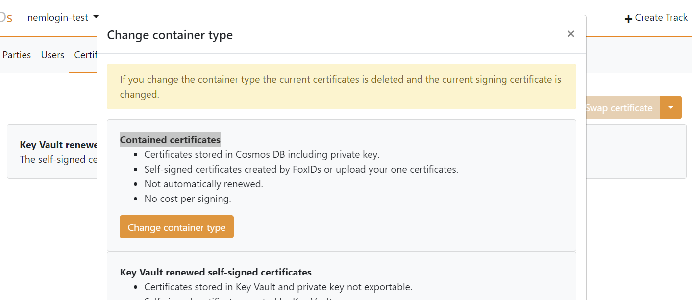 Skift container type