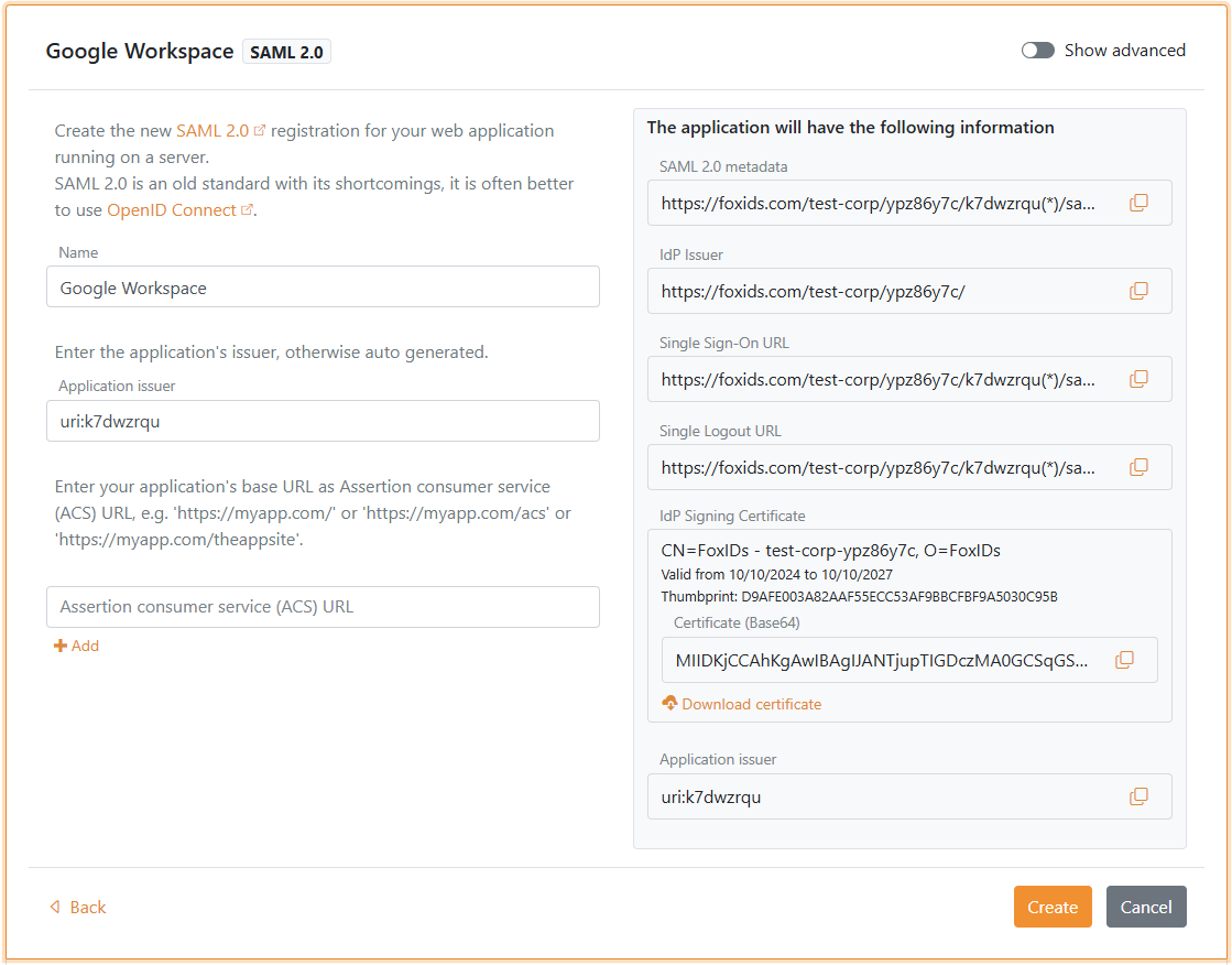 Start creating app in FoxIDs