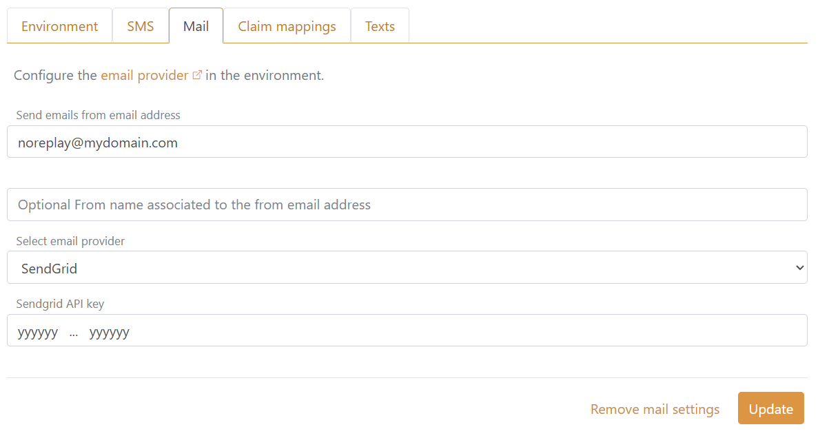 FoxIDs email provider - SendGrid