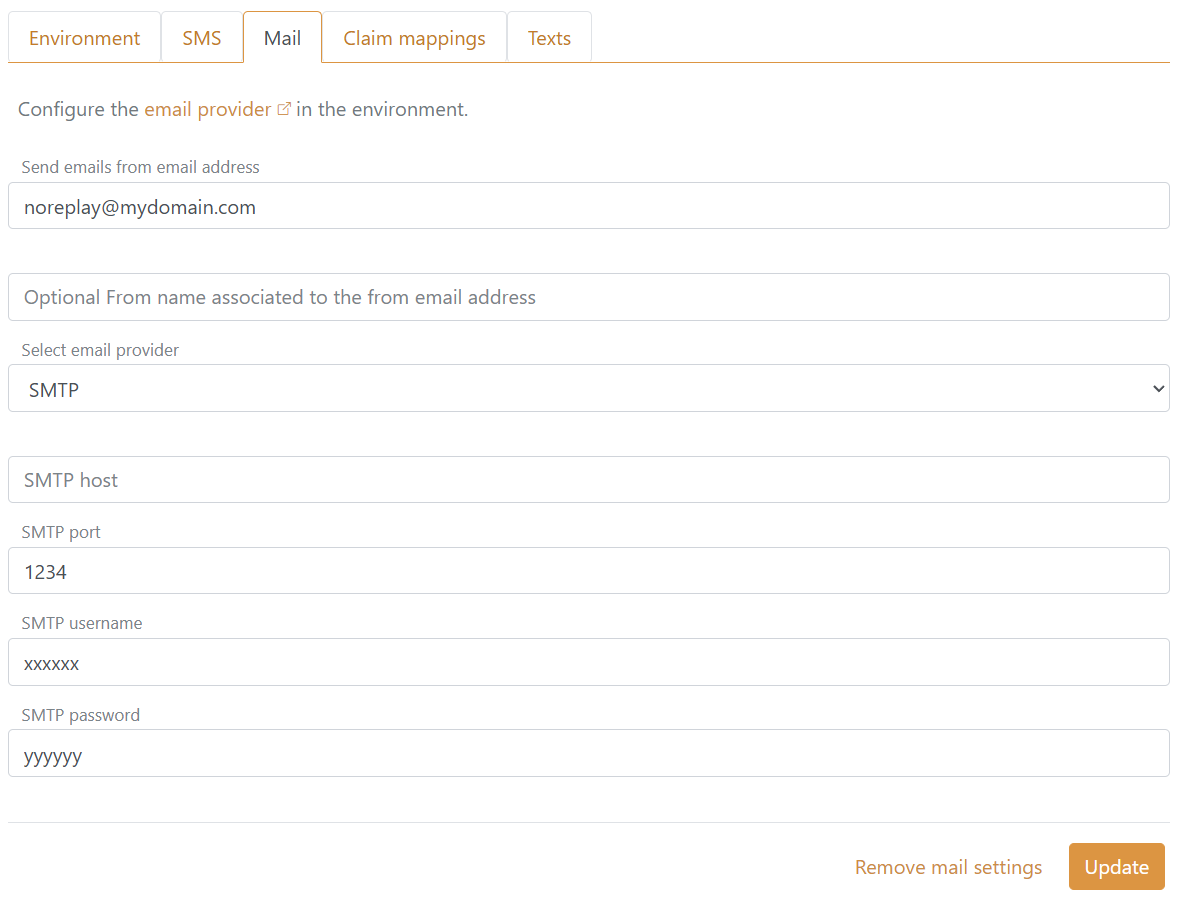 FoxIDs email provider - SMTP