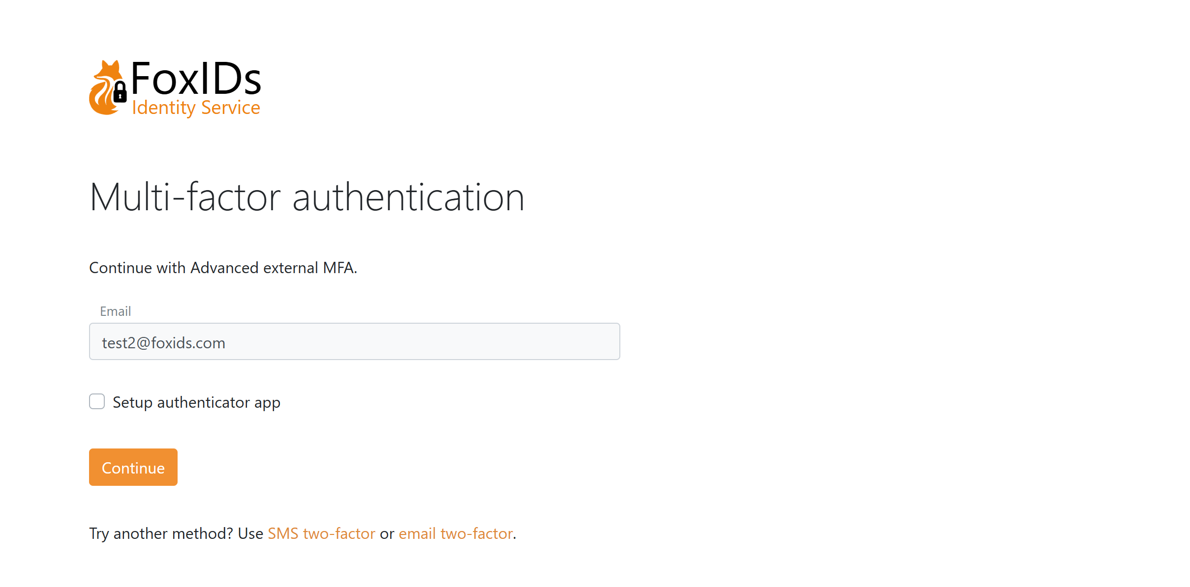 MFA authentication method selection page