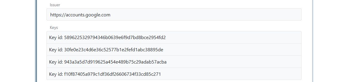 Ermittelter OpenID Connect-Issuer und Signaturschlüssel