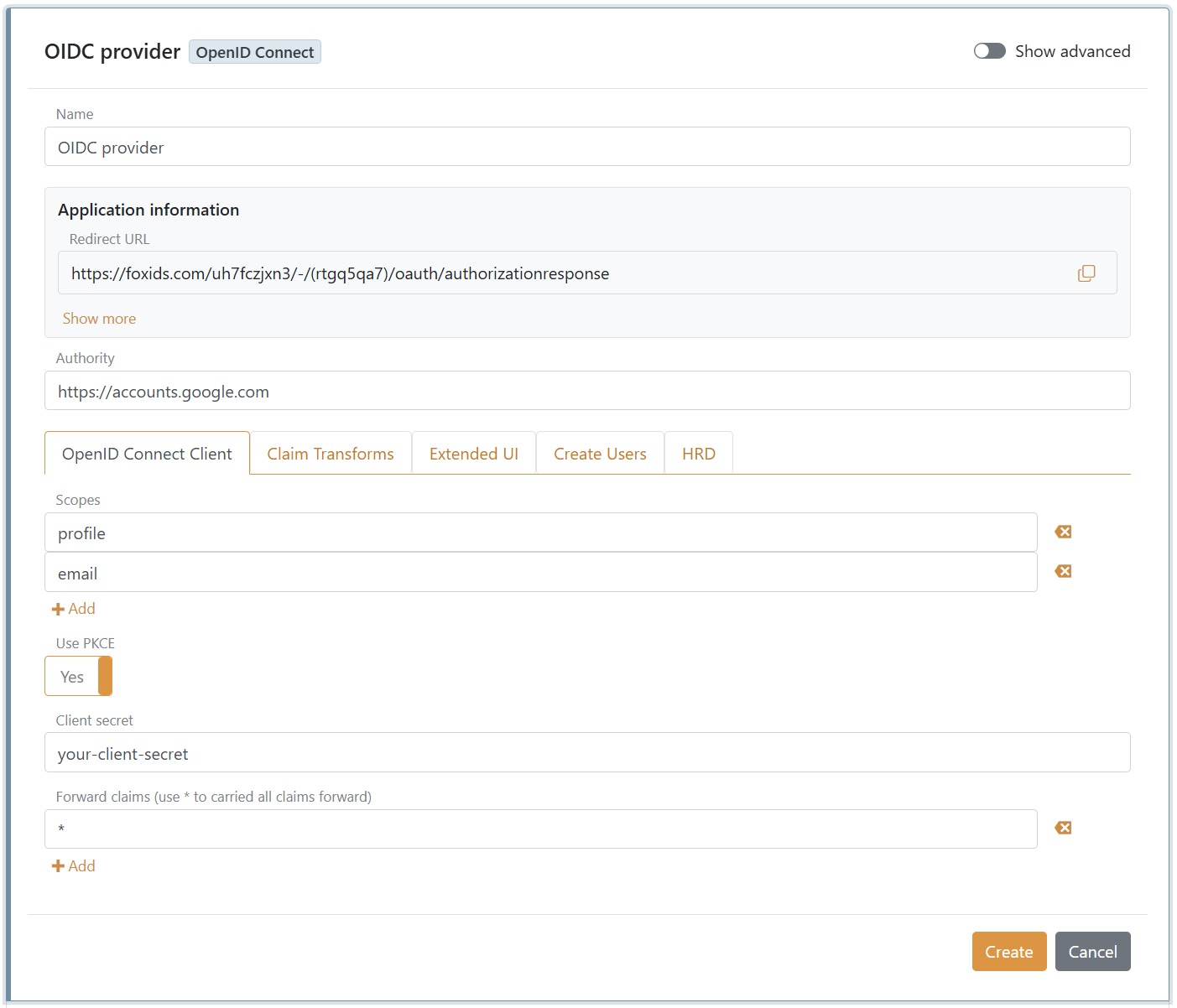 Google OpenID Connect-Authentifizierungsmethode konfigurieren