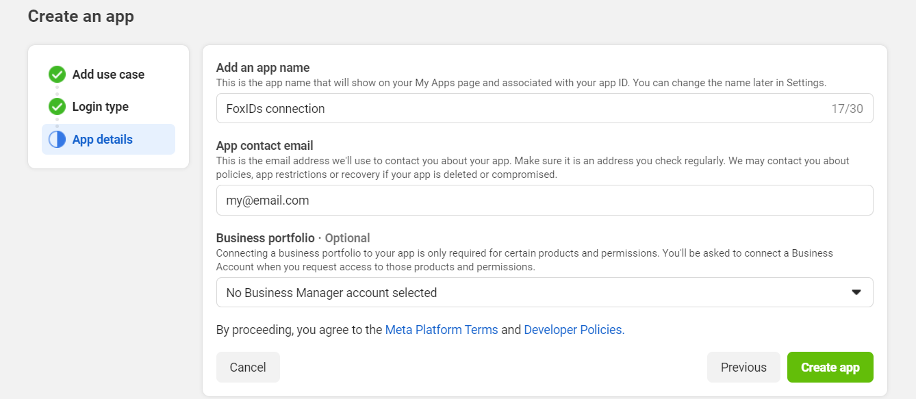 App Details in Facebook
