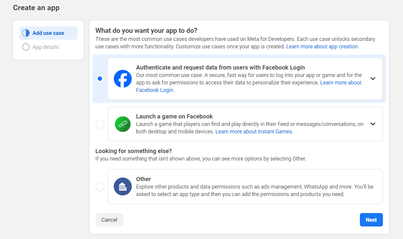 Login in Facebook auswählen