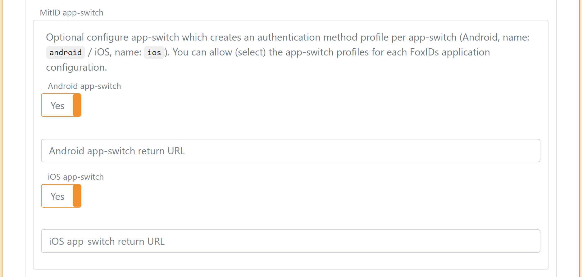 Android und iOS App switch Einstellungen