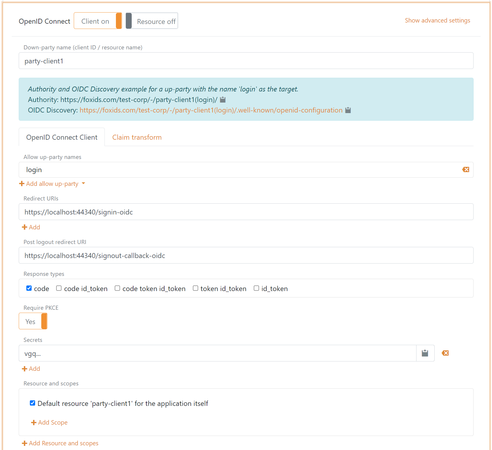 Configure Authorization Code Flow