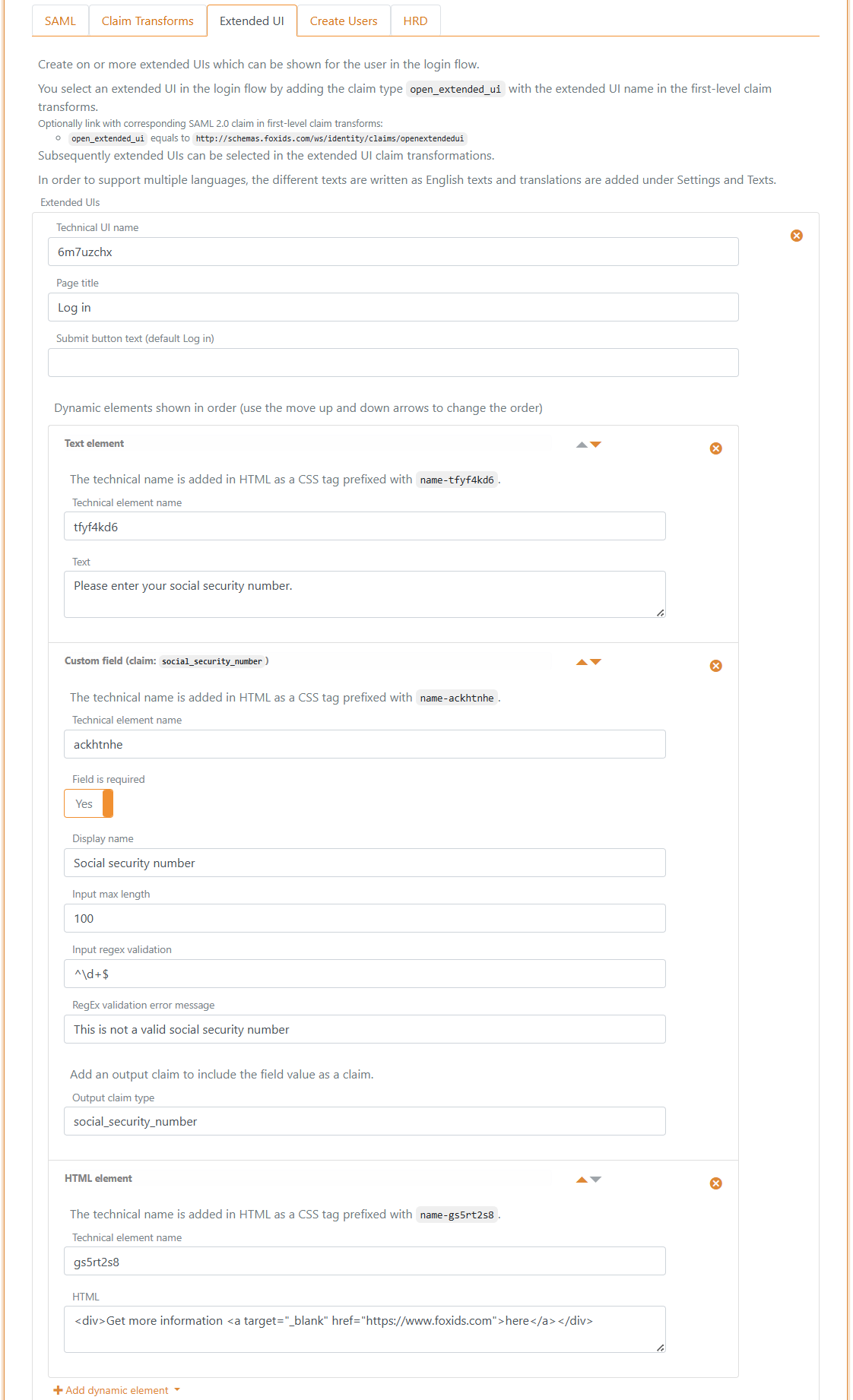 Configure Extended UI with Social security number input field
