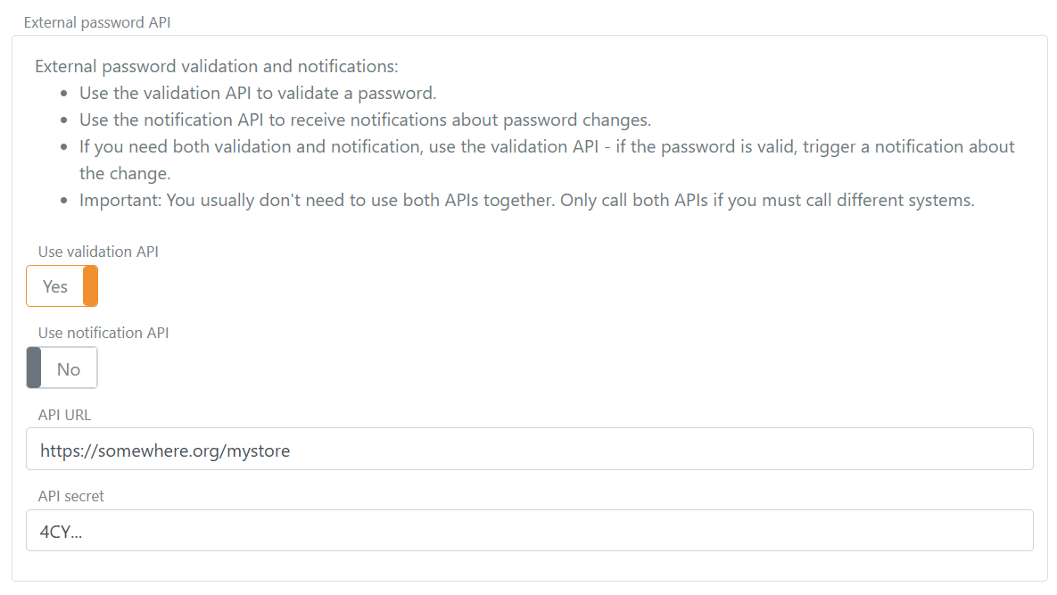 Configure the external password API