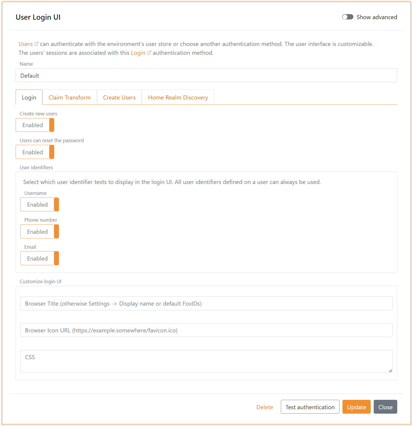 Configure title, icon and CSS