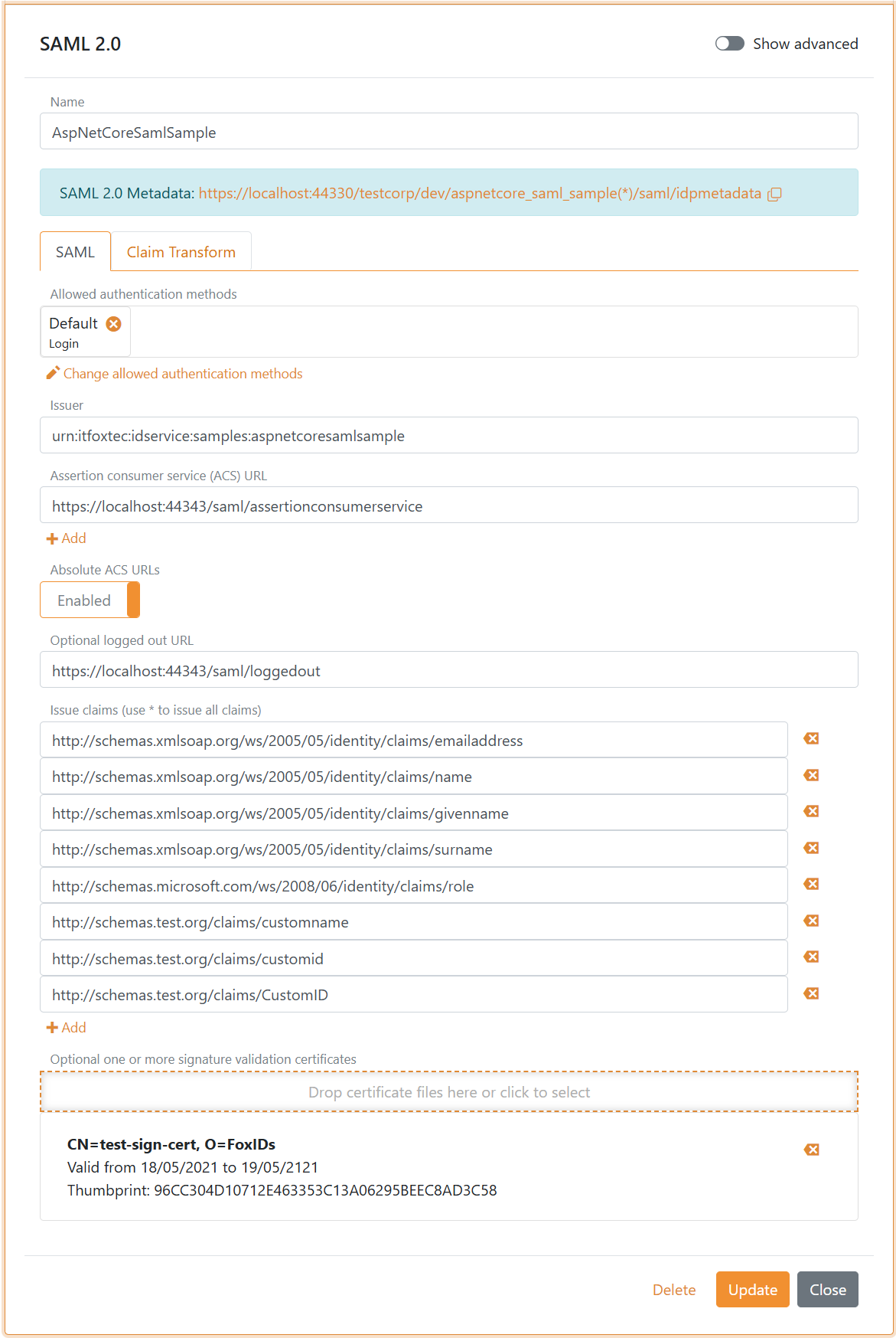 Configure SAML 2.0