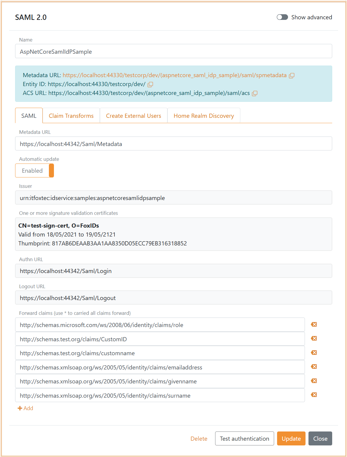 Configure SAML 2.0