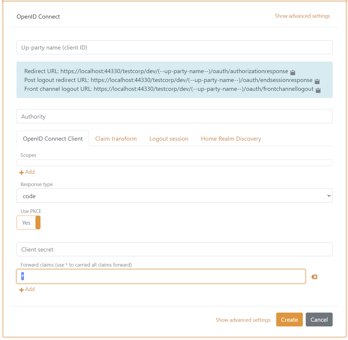 Authentication method default pass through all claims to the application registration