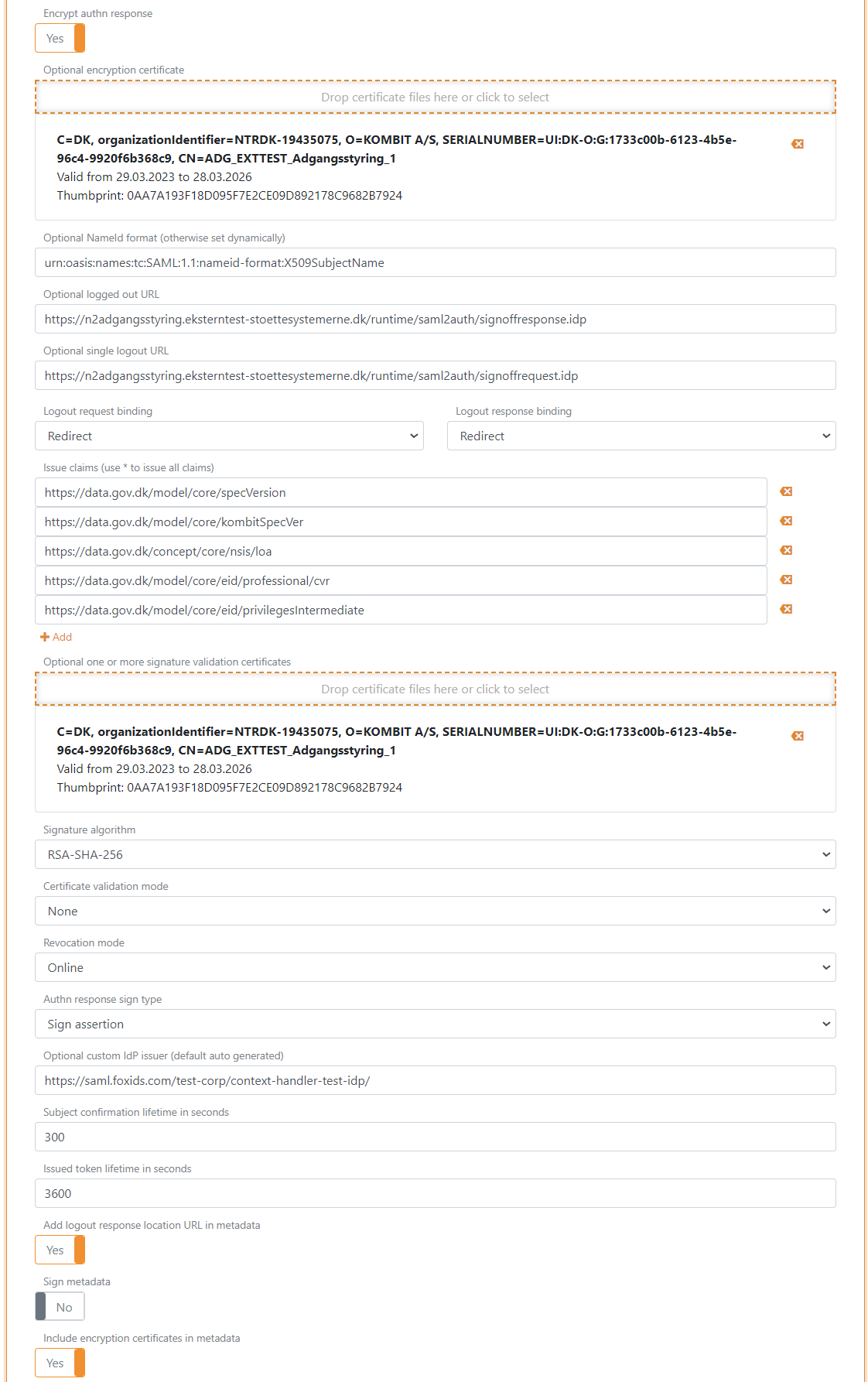 Context Handler SAML 2.0 application registration