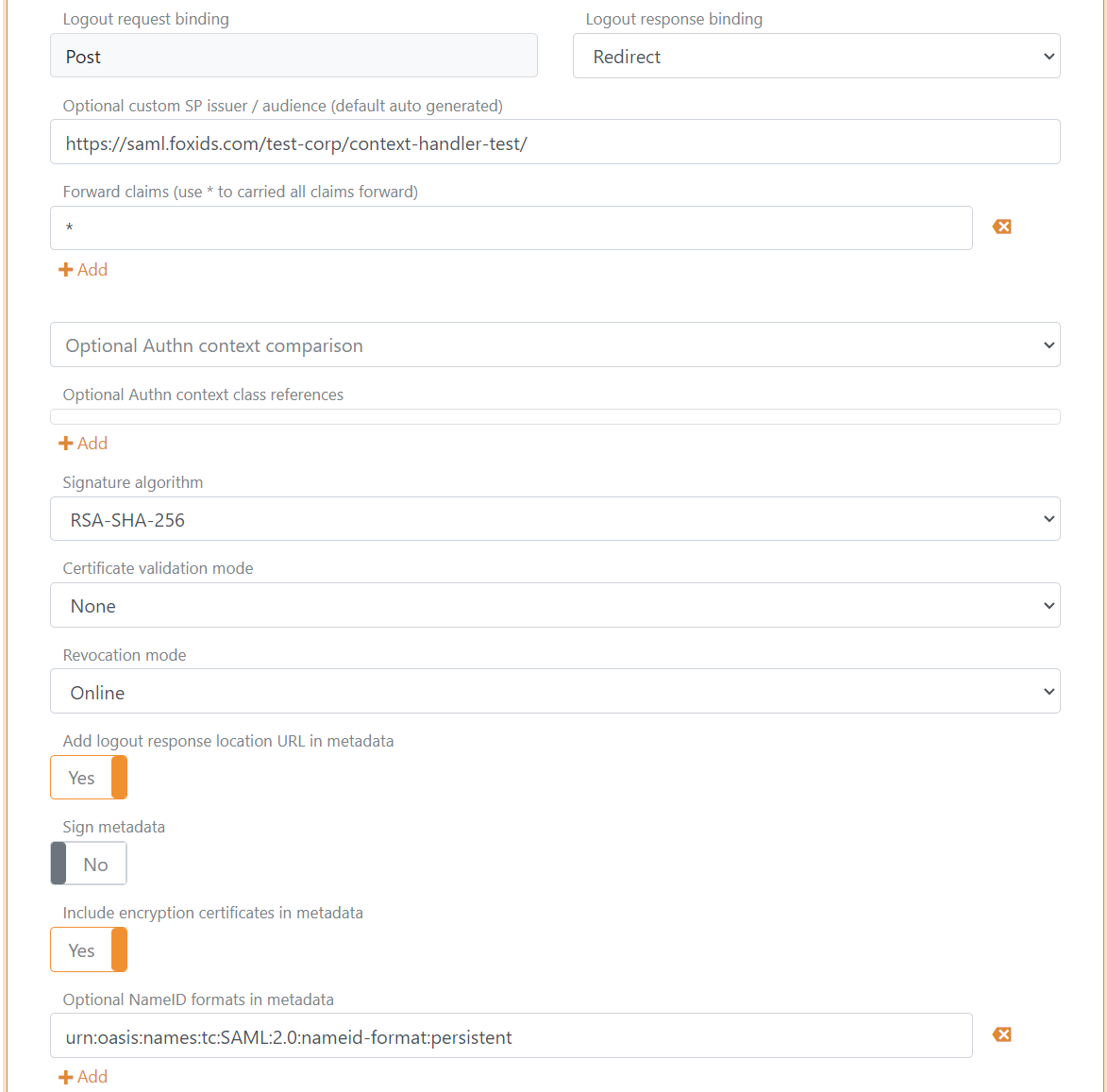 Context Handler SAML 2.0 authentication method