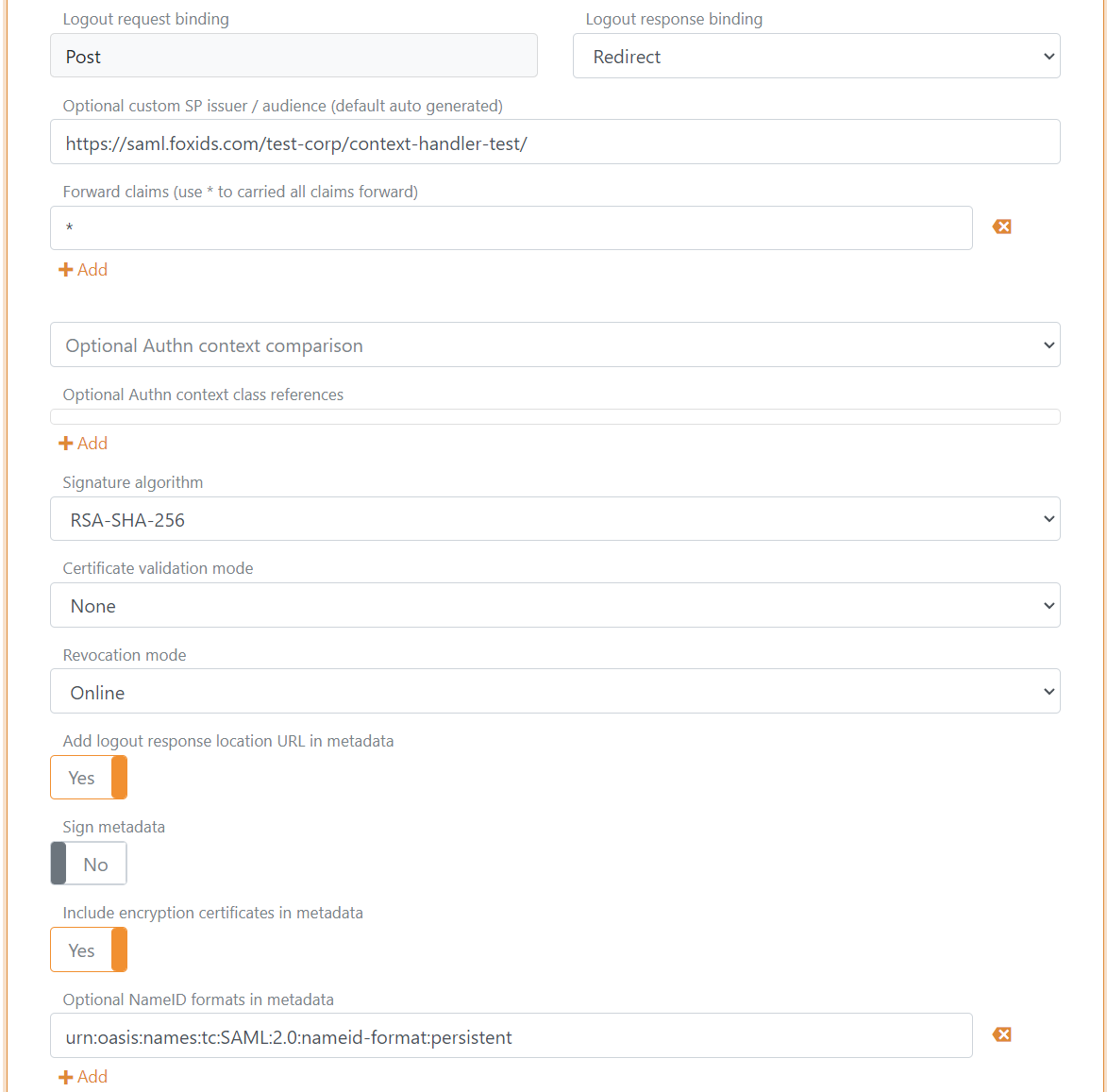 Context Handler SAML 2.0 up-party