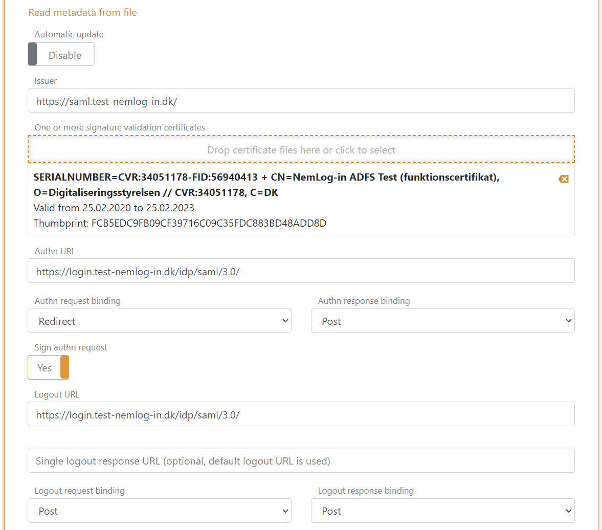 NemLog-in SAML 2.0 authentication method