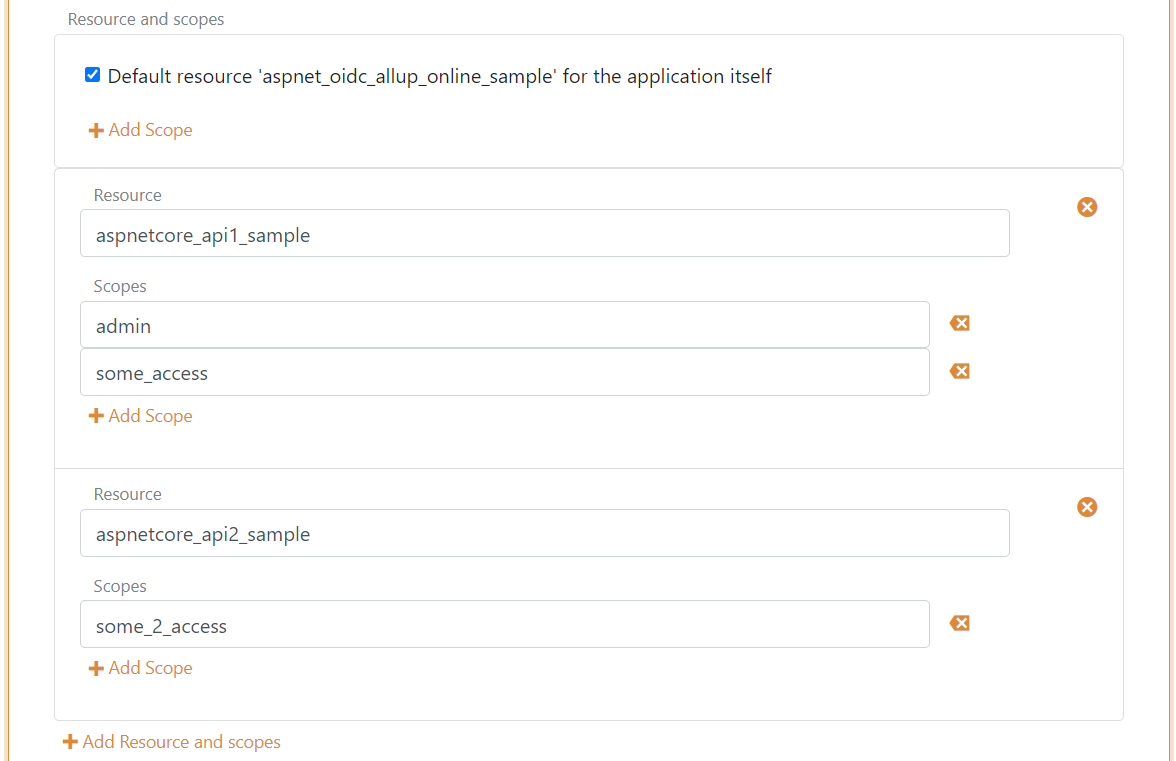 OpenID Connect client client - resource scopes