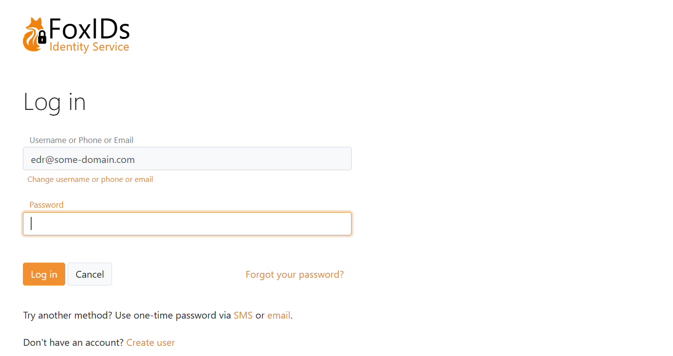 Login with password or select to login with one-time password via email or SMS