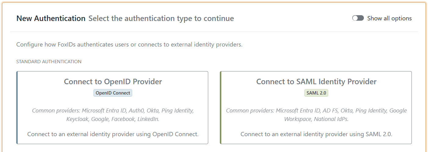 Select the OpenID Connect authentication type