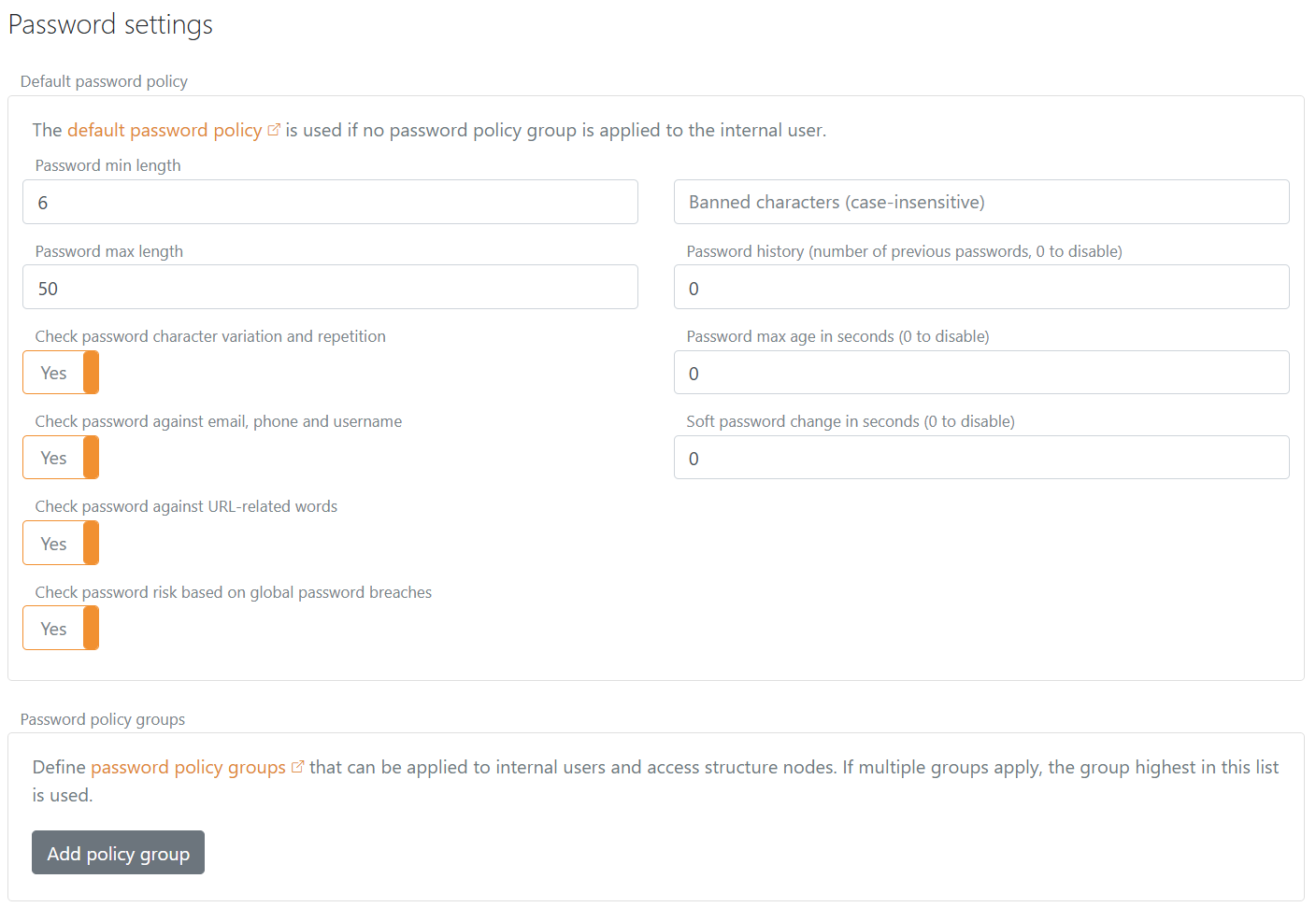 Built-in password policy