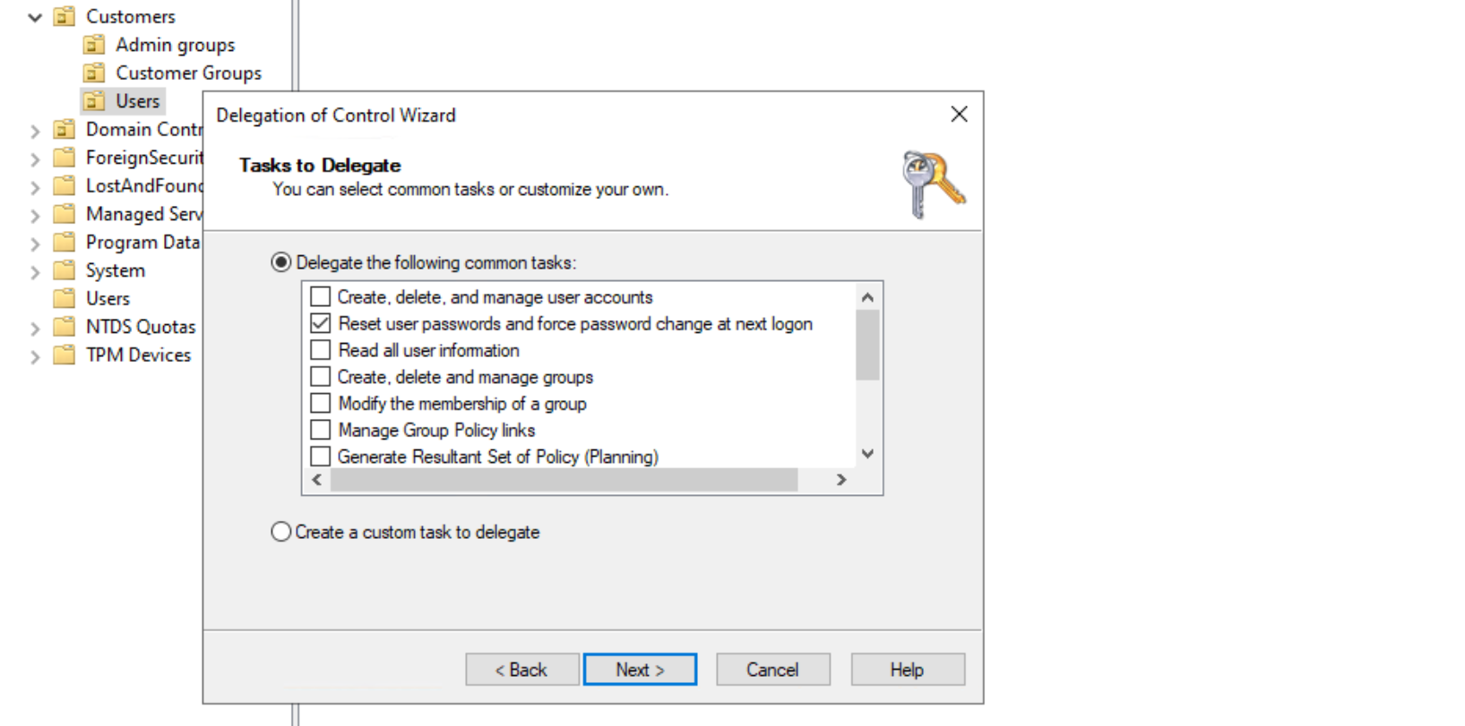 Delegate Reset user passwords and force password change at next logon permission to the connector identity