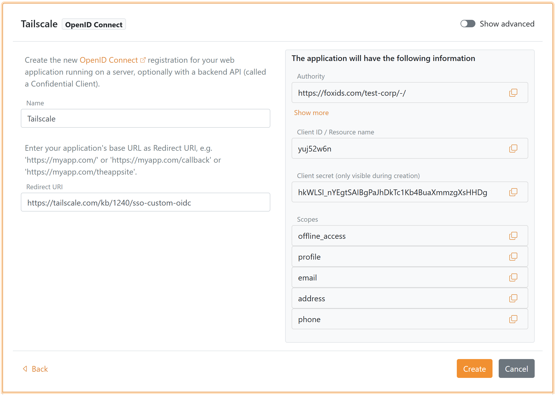 Start creating OIDC app in FoxIDs