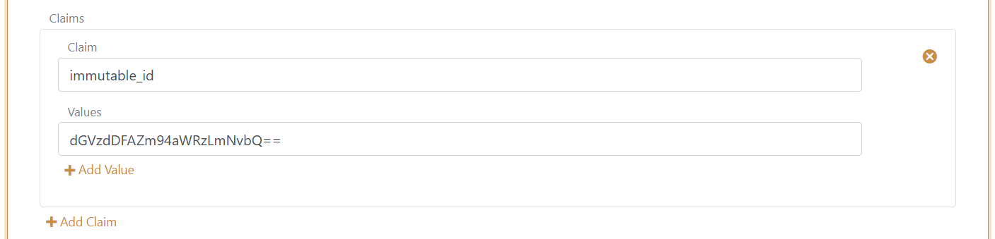 Internal user with the immutable_id claim configured