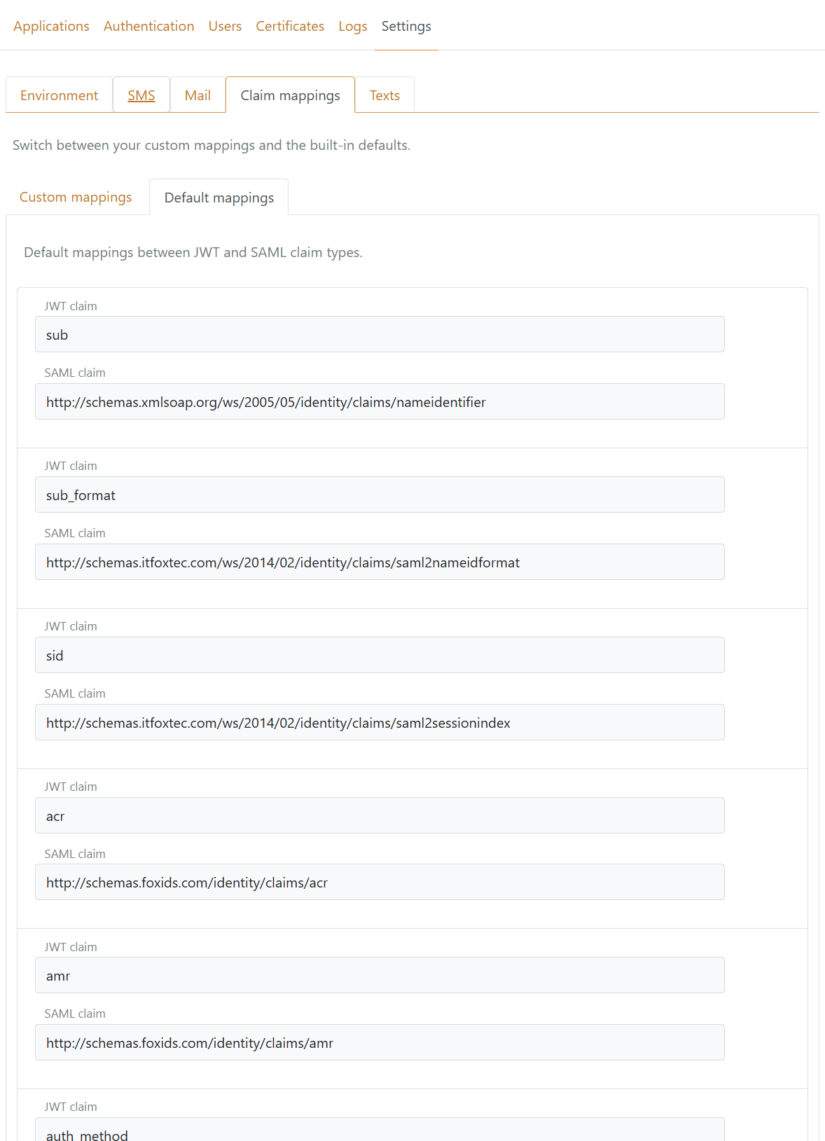 Configure las asignaciones JWT y SAML 2.0