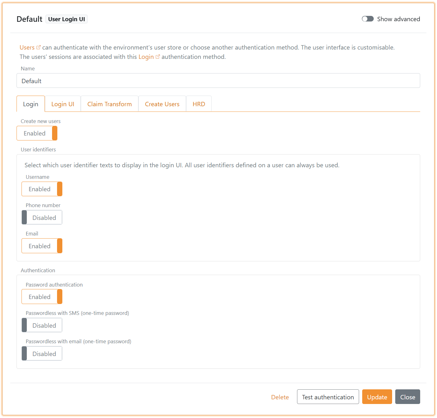 Identificadores de usuario de FoxIDs Login authentication method para Directory Connector