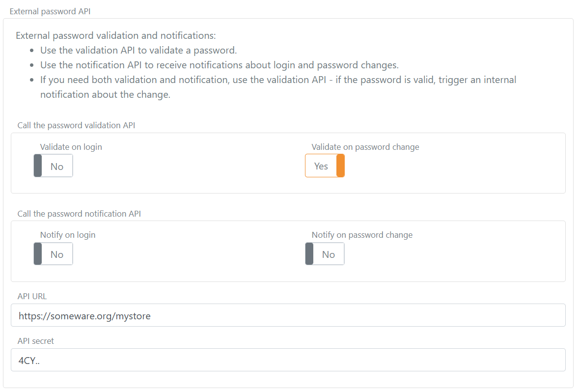 Configure the external password API