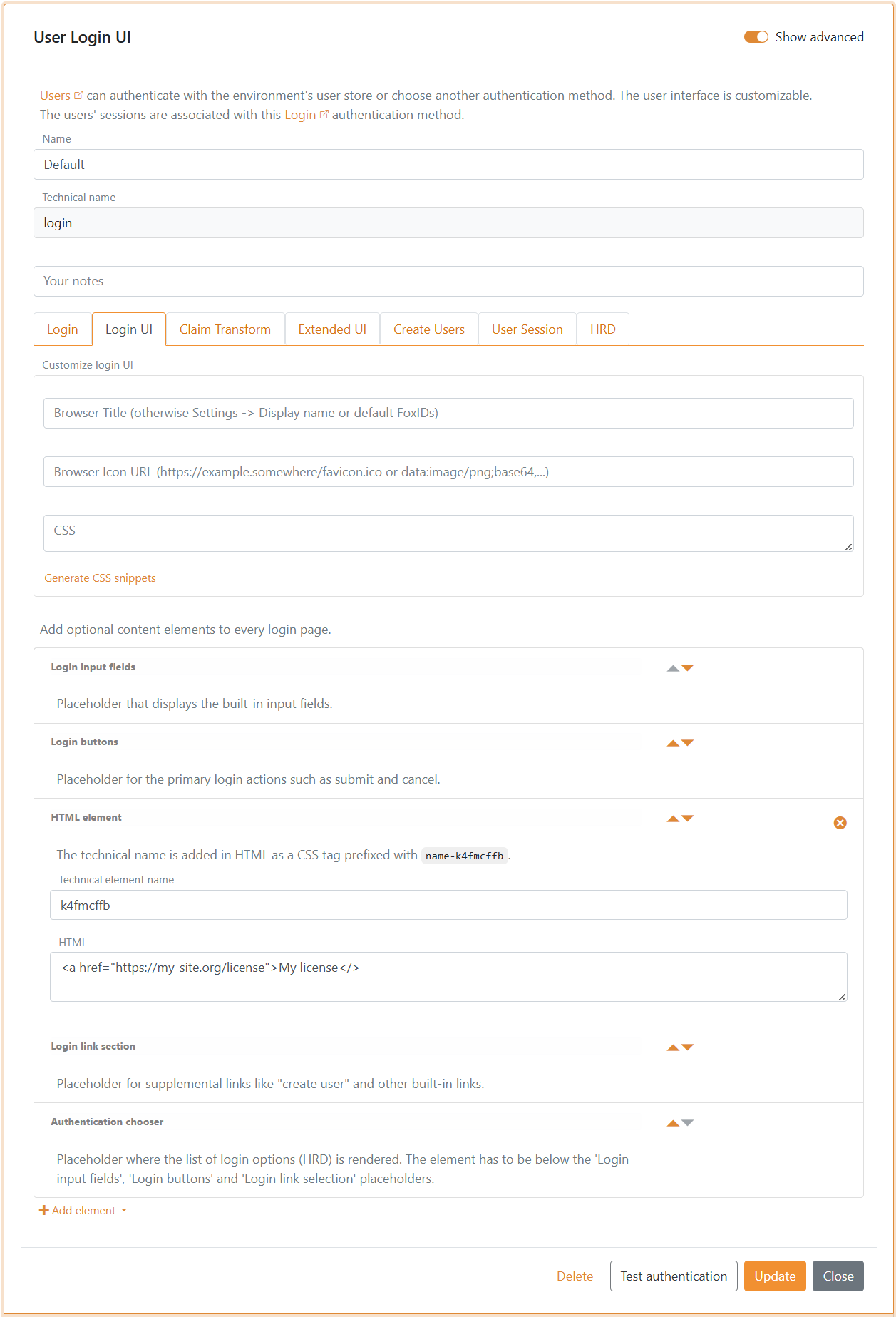 Add HTML to the Login UI