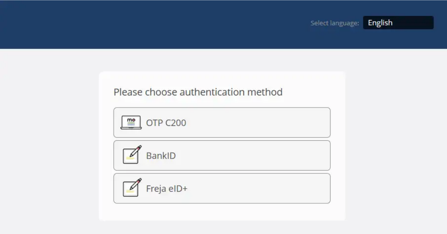 Page de connexion proposant OTP C200, BankID et Freja eID+.