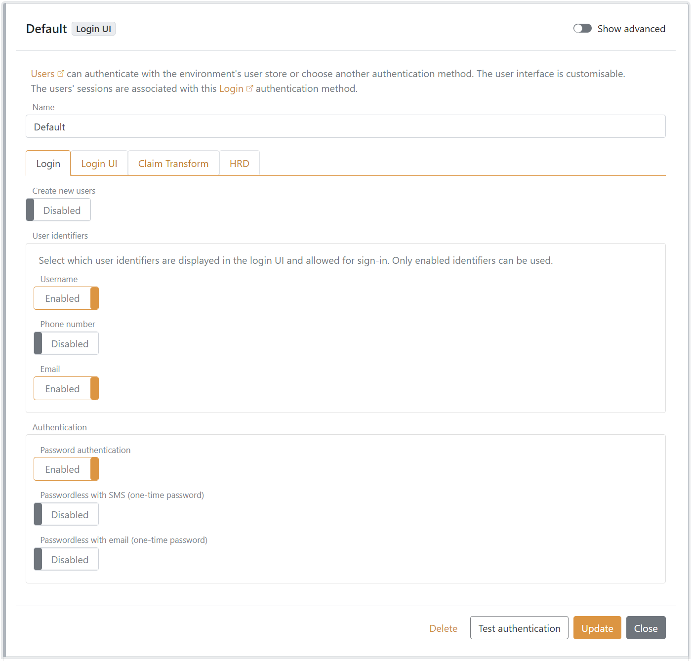 Identificatori utente di FoxIDs Login authentication method per Directory Connector