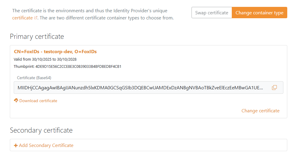 Change certificate in FoxIDs