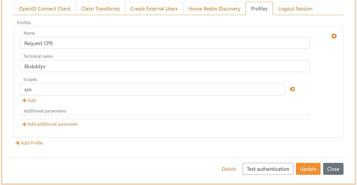 Authentication method profile