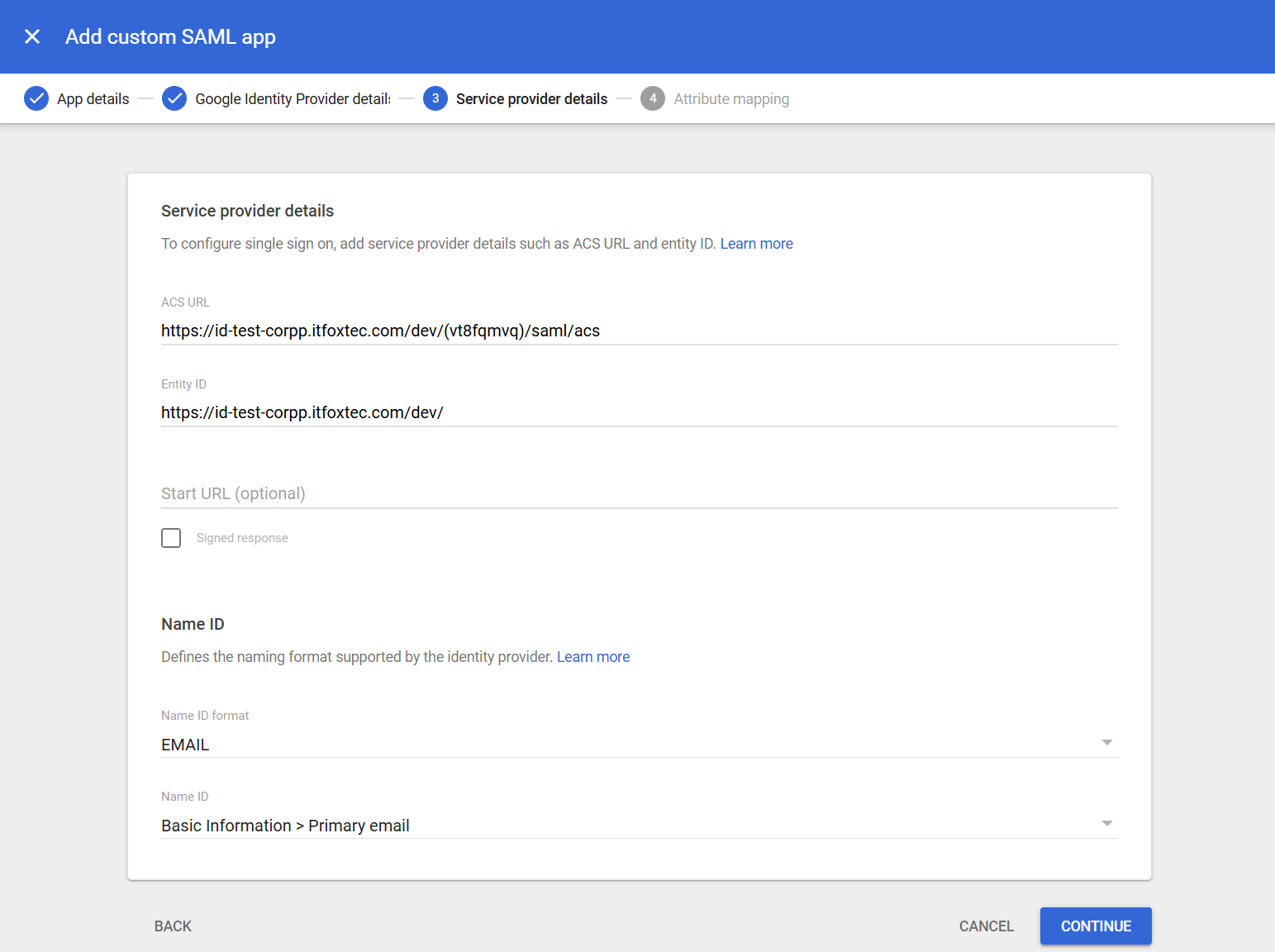 Google Workspace legg til SAML app