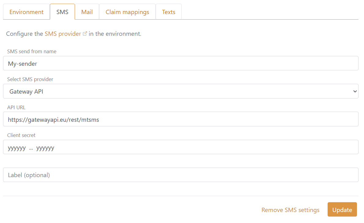Konfigurer Gateway API SMS-leverandør i miljø