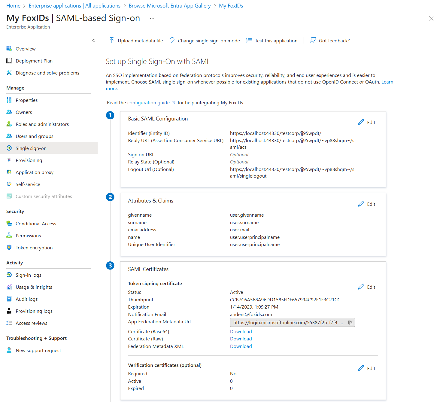 App Federation Metadata URL