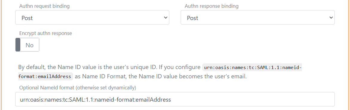 Set binding and NameID format in FoxIDs