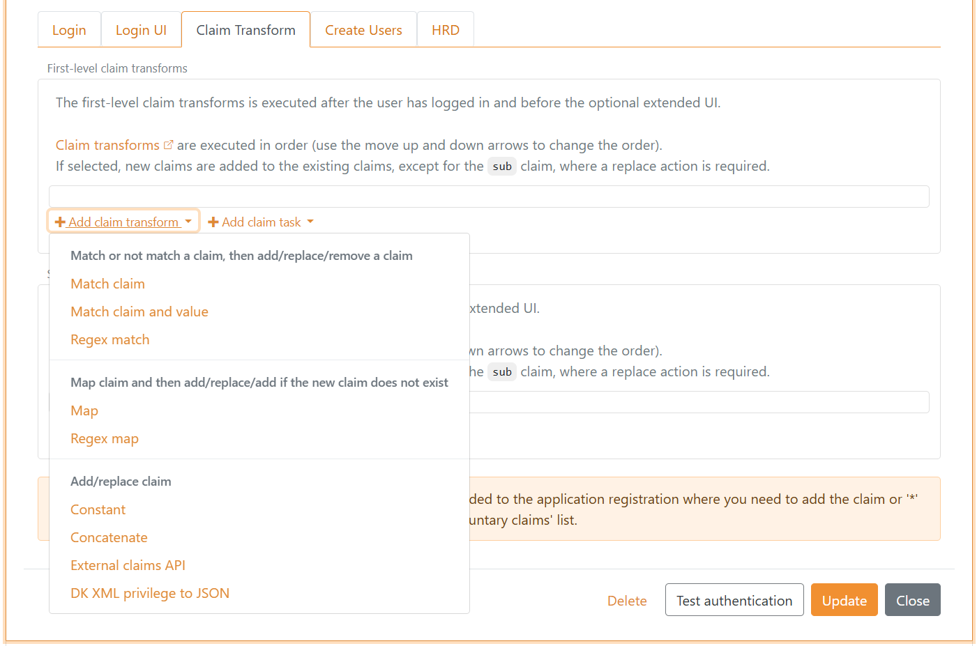 FoxIDs authentication method claim transform
