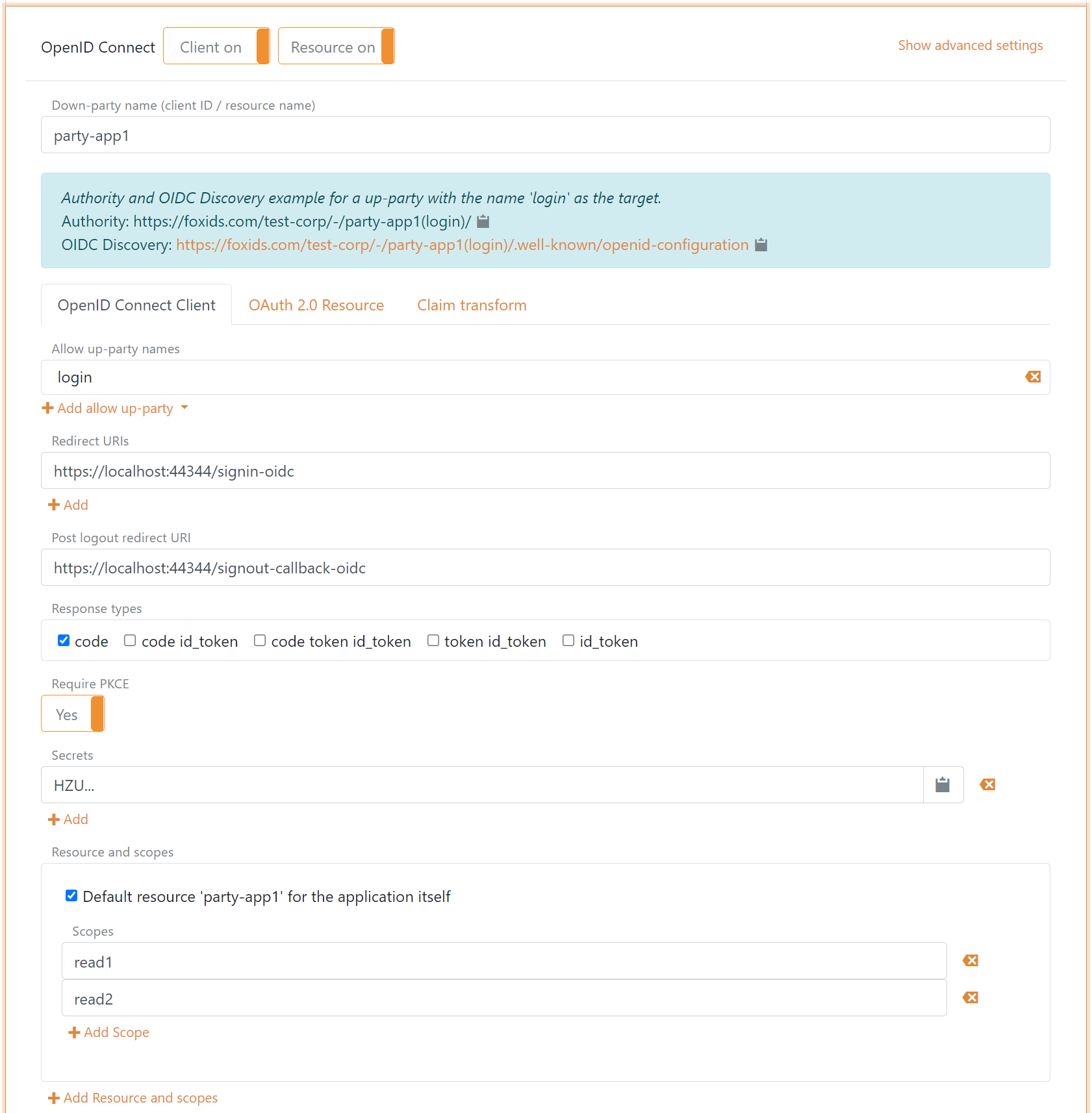 Configureer scopes onder de standaardresource in een OpenID Connect-client