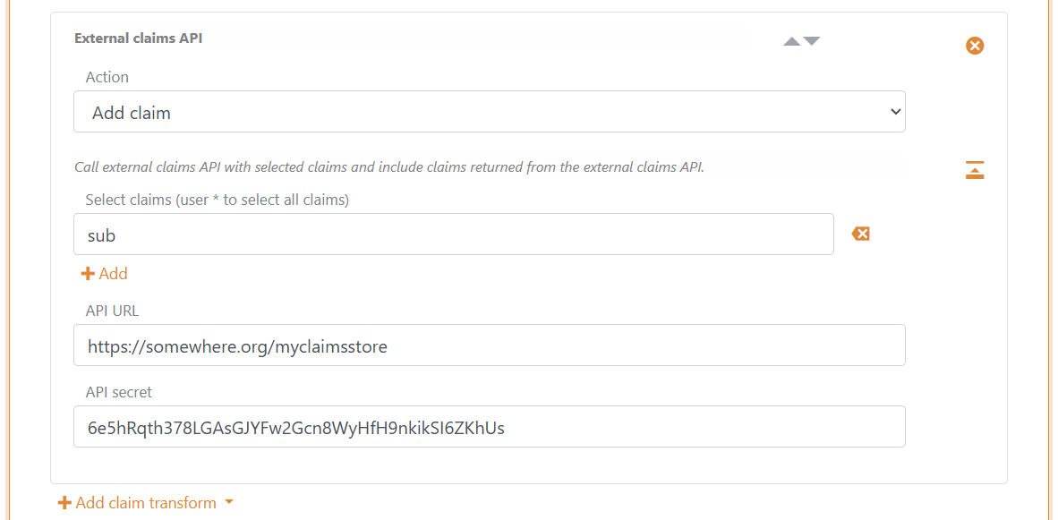 Configure an external claims API claims transformation