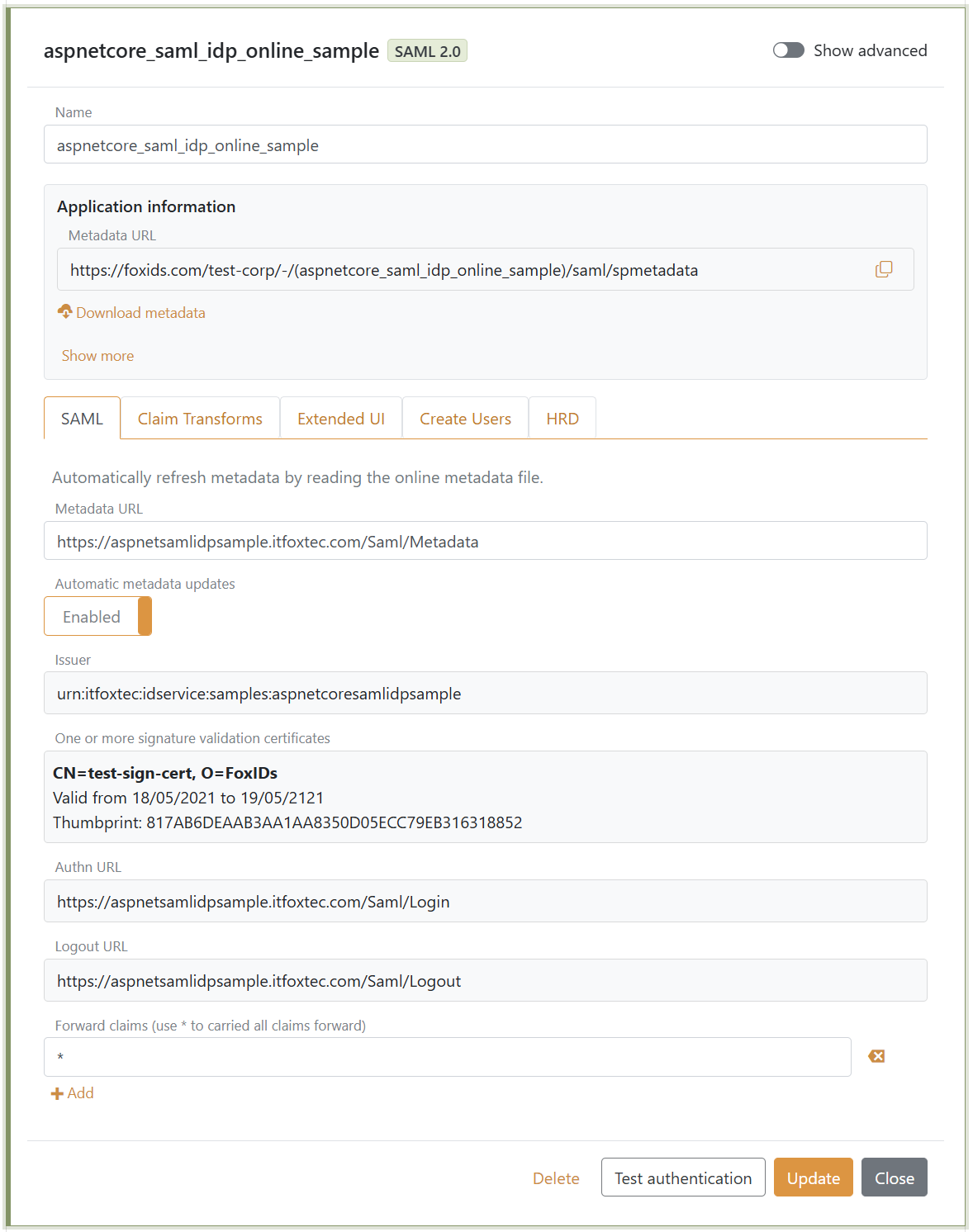 Configure SAML 2.0