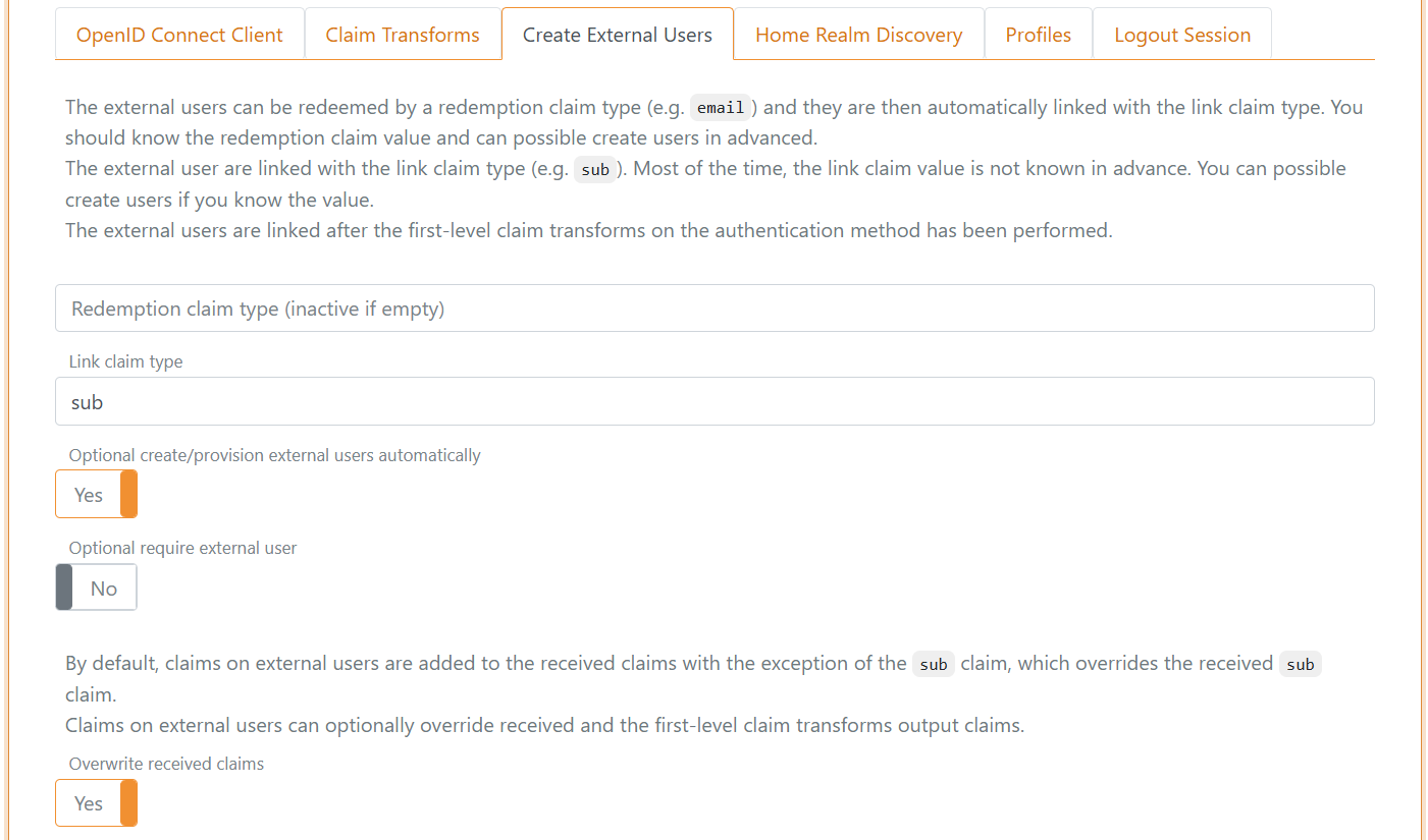 Authenticatiemethode externe gebruiker