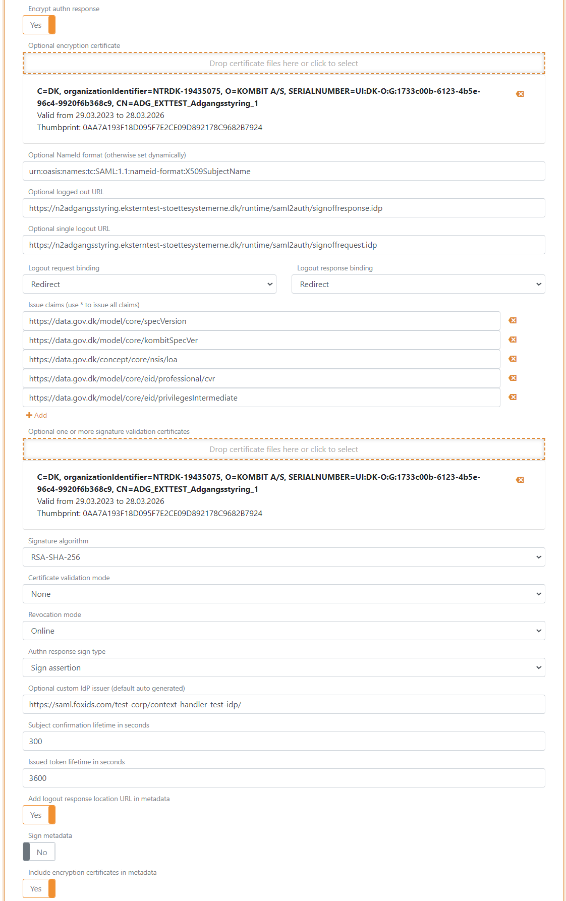 Context Handler SAML 2.0 applicatie
